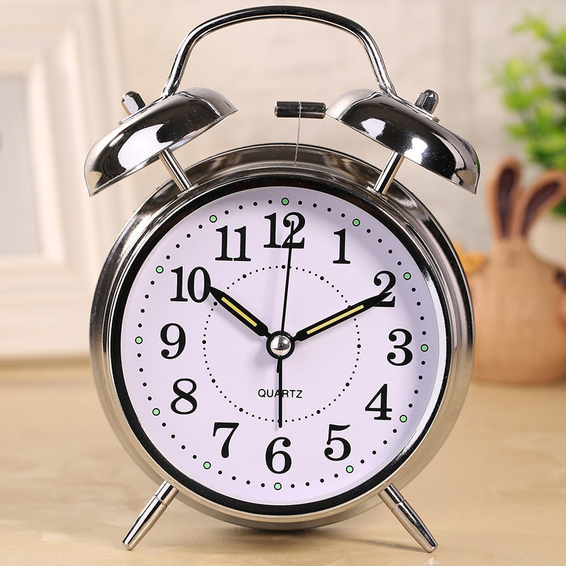 Classic Twin Bell Alarm Clock with Night Light Silver