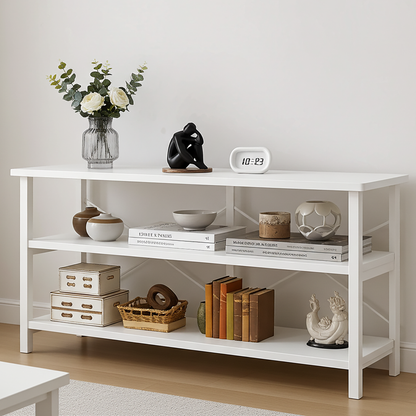 Industrial Console Table TV Stand Bookcase Storage Shelf Unit (White)