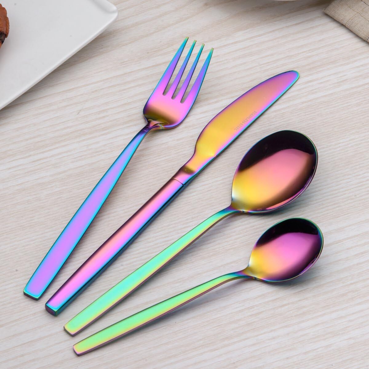 24 Piece Stainless Steel Cutlery Set Colorful Kitchen Tableware