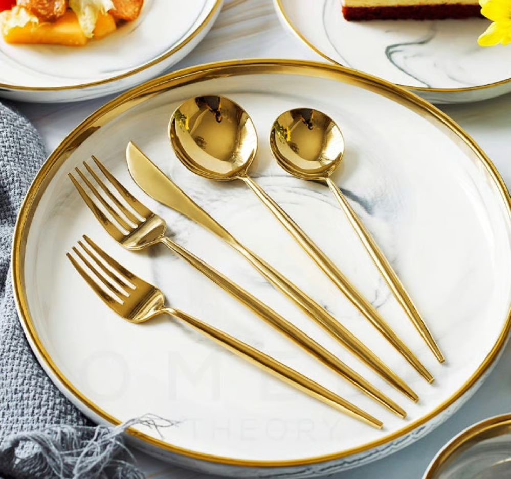 30 Piece Stainless Steel Cutlery Set Elegant Gold Flatware for Kitchen Dining