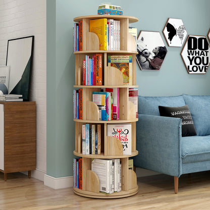 5 Tier Rotating Display Shelf Bookcase Organiser Oak