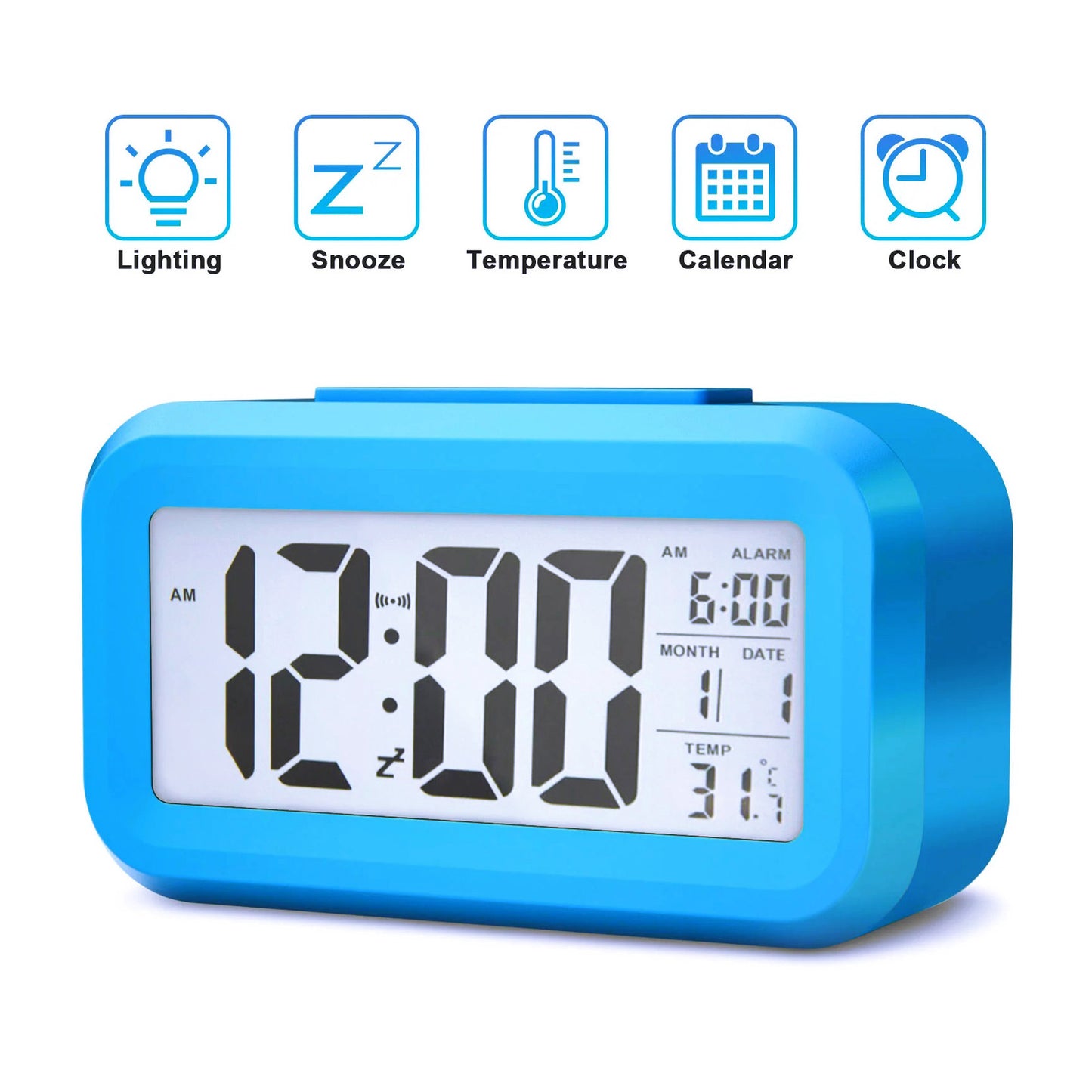 Smart Digital Sensor Alarm Clock with Automatic Light and Snooze Function Blue