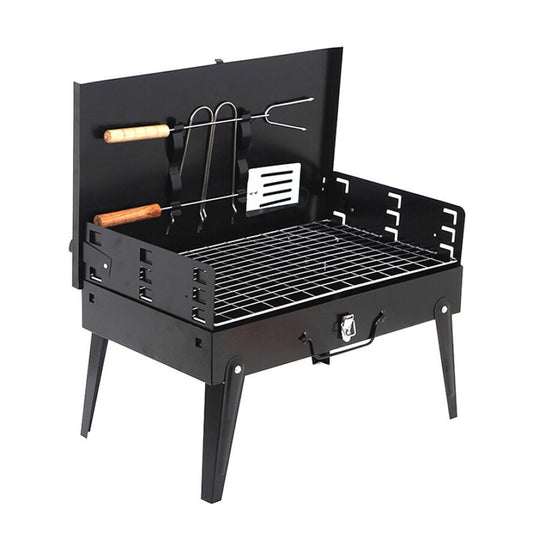 Portable BBQ Charcoal Grill Kit with Utensils and Carry Case