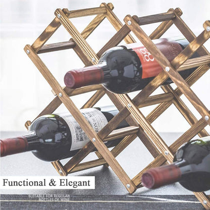 10 Bottle Wooden Wine Rack Folding Holder Bar Display Shelf Organizer