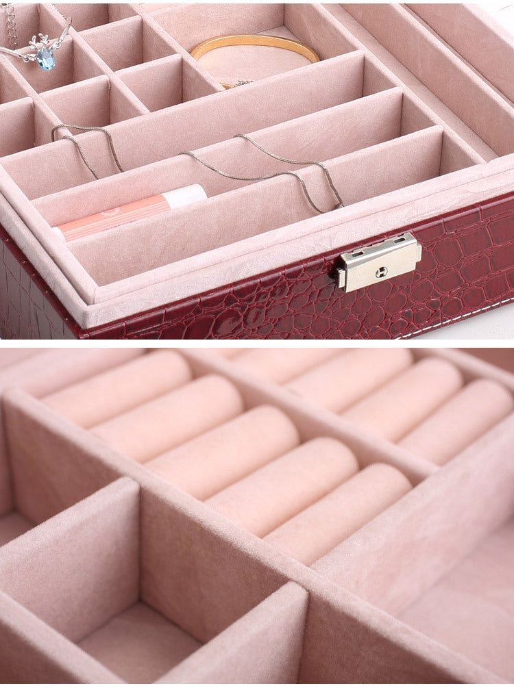 Elegant Pink Crocodile Leather Jewellery Box Organiser