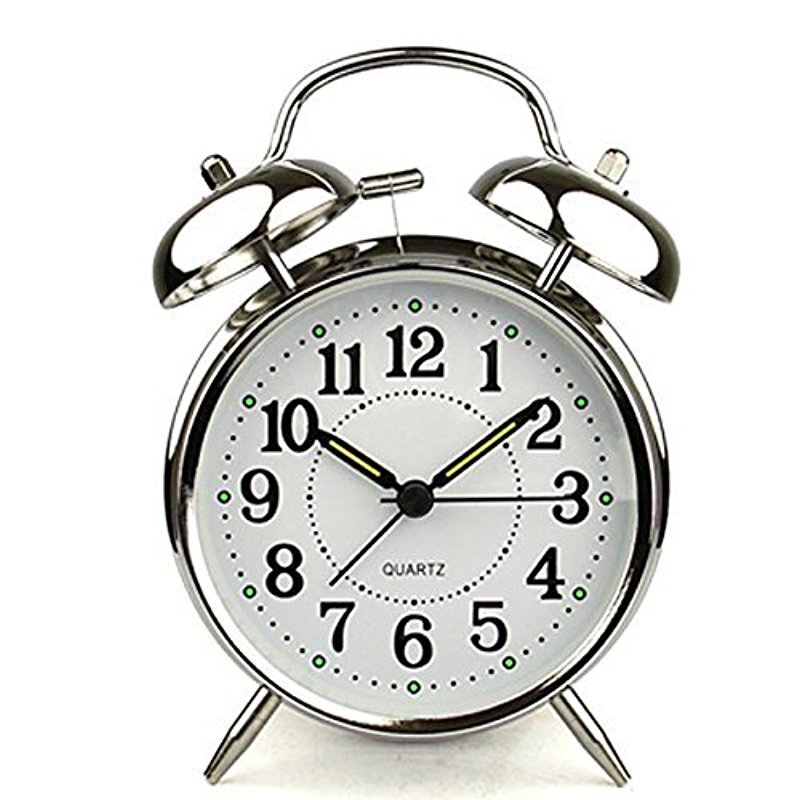 Classic Twin Bell Alarm Clock with Night Light Silver