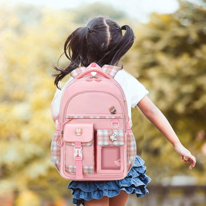 Large Deluxe Backpack Girl's Cute School Bag with Plushie and Accessories Pink