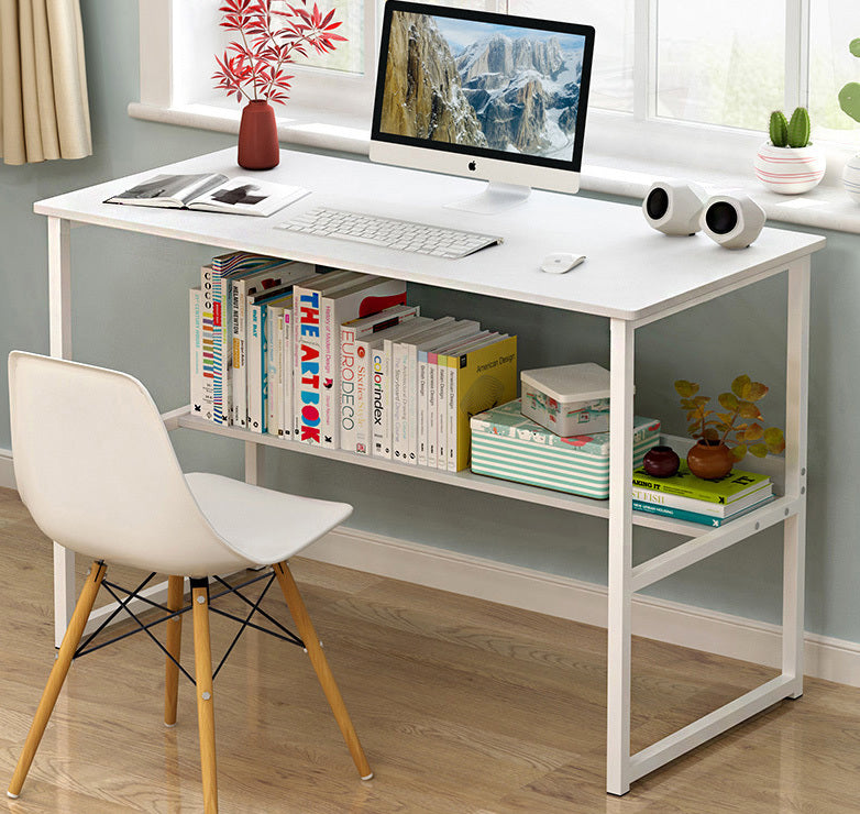 Modern Wood Metal Computer Desk with Shelf White