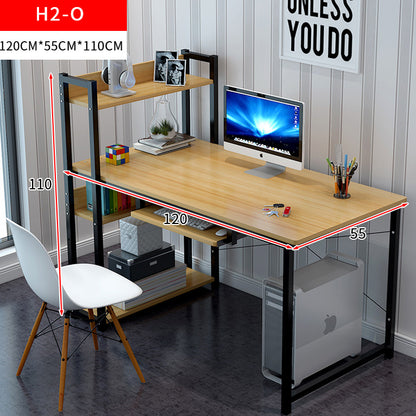 Large Wood Steel Computer Desk with Storage Shelves for Home Office - Oak