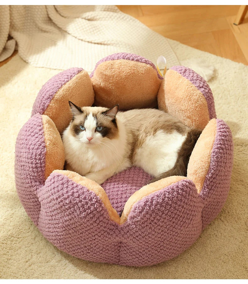 50cm Cactus Flower Petal Shaped Pet Bed Comfy Cat Dog Nest Purple