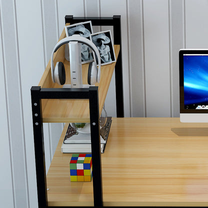 Large Wood Steel Computer Desk with Storage Shelves for Home Office - Oak