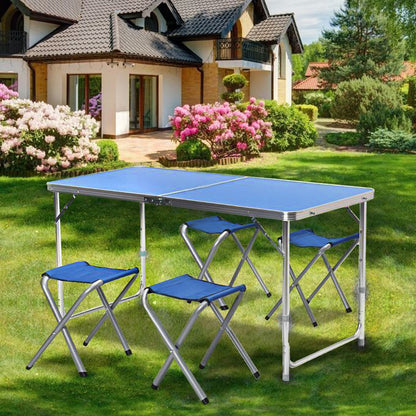 5-Piece Folding Camping Table and Chairs Set for Outdoor Activities Blue