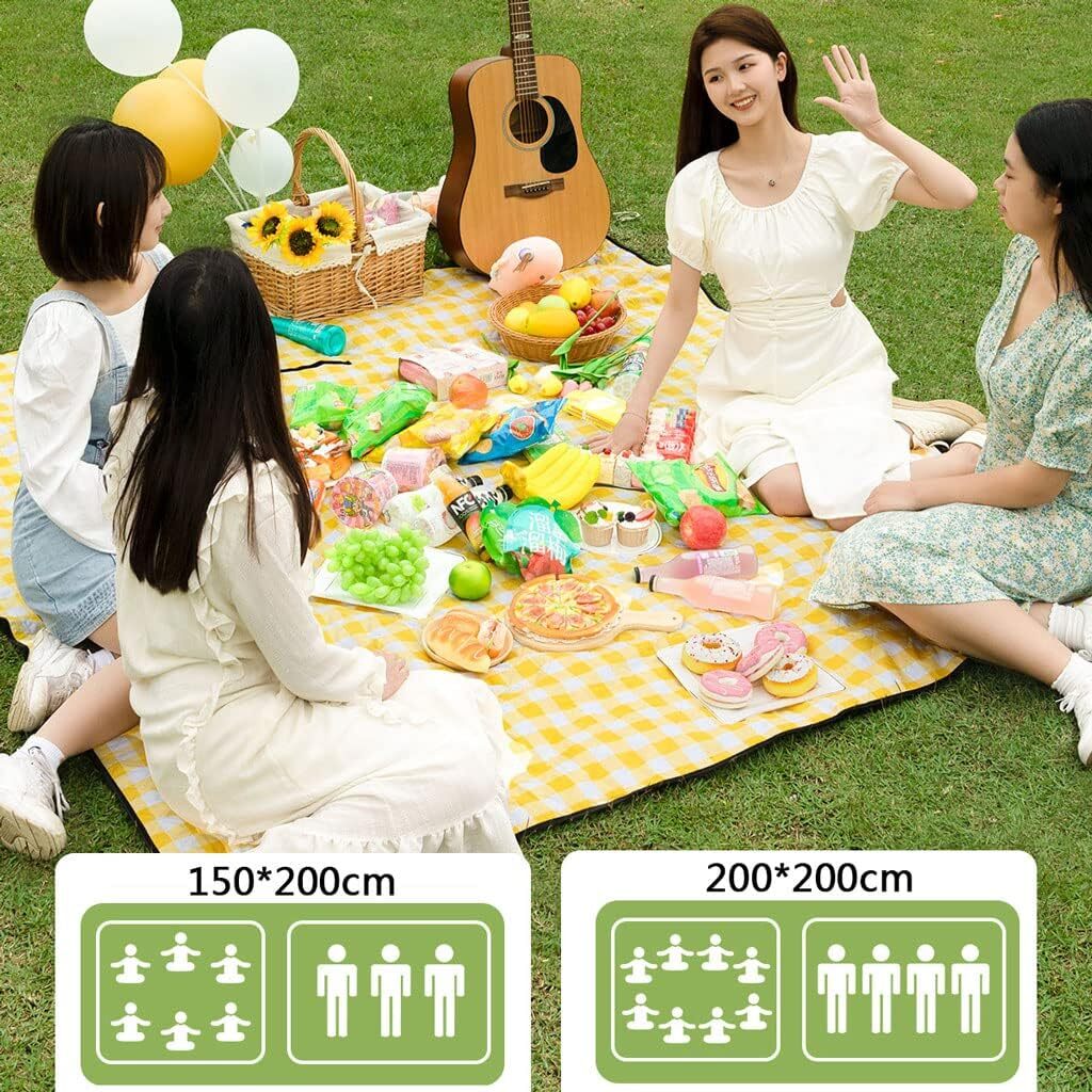 2m x 1.5m Large Foldable Waterproof Outdoor Picnic Blanket Camping Beach Mat Yellow