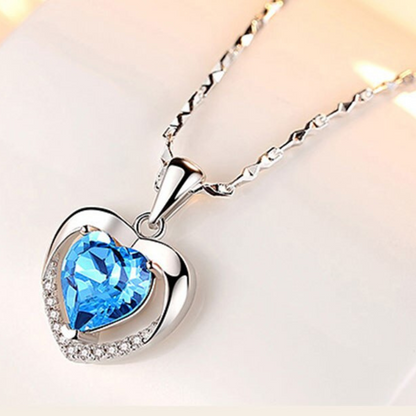 Elegant Sterling Silver Heart Pendant Necklace with Blue CZ Diamond