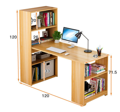 Modern Workstation Computer Desk with 6 Storage Shelves Bookcase Black Wood