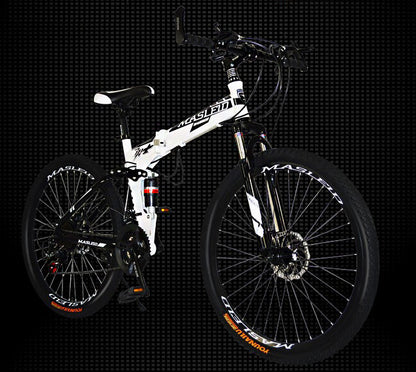 21 Speed Dual Suspension Foldable Mountain Bike White Black