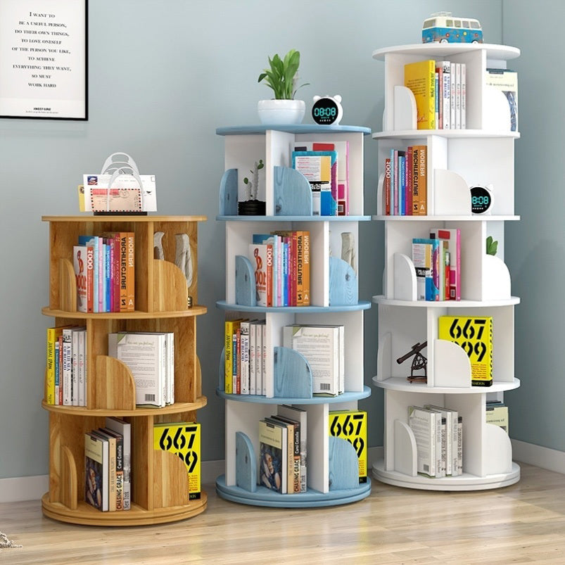 5 Tier Rotating Display Shelf Bookcase Organizer White