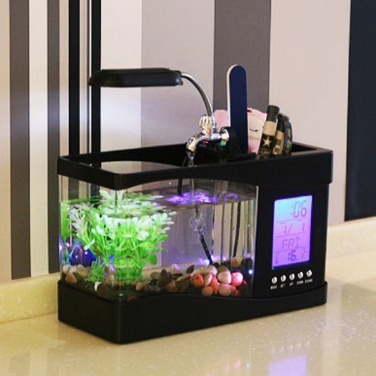 USB Fish Tank Alarm Clock Lamp Desktop Aquarium Black