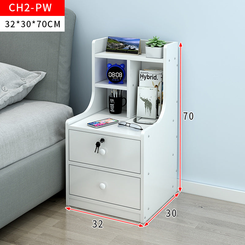 Tall 2-Drawer Bedside Table with Chest and Shelf White