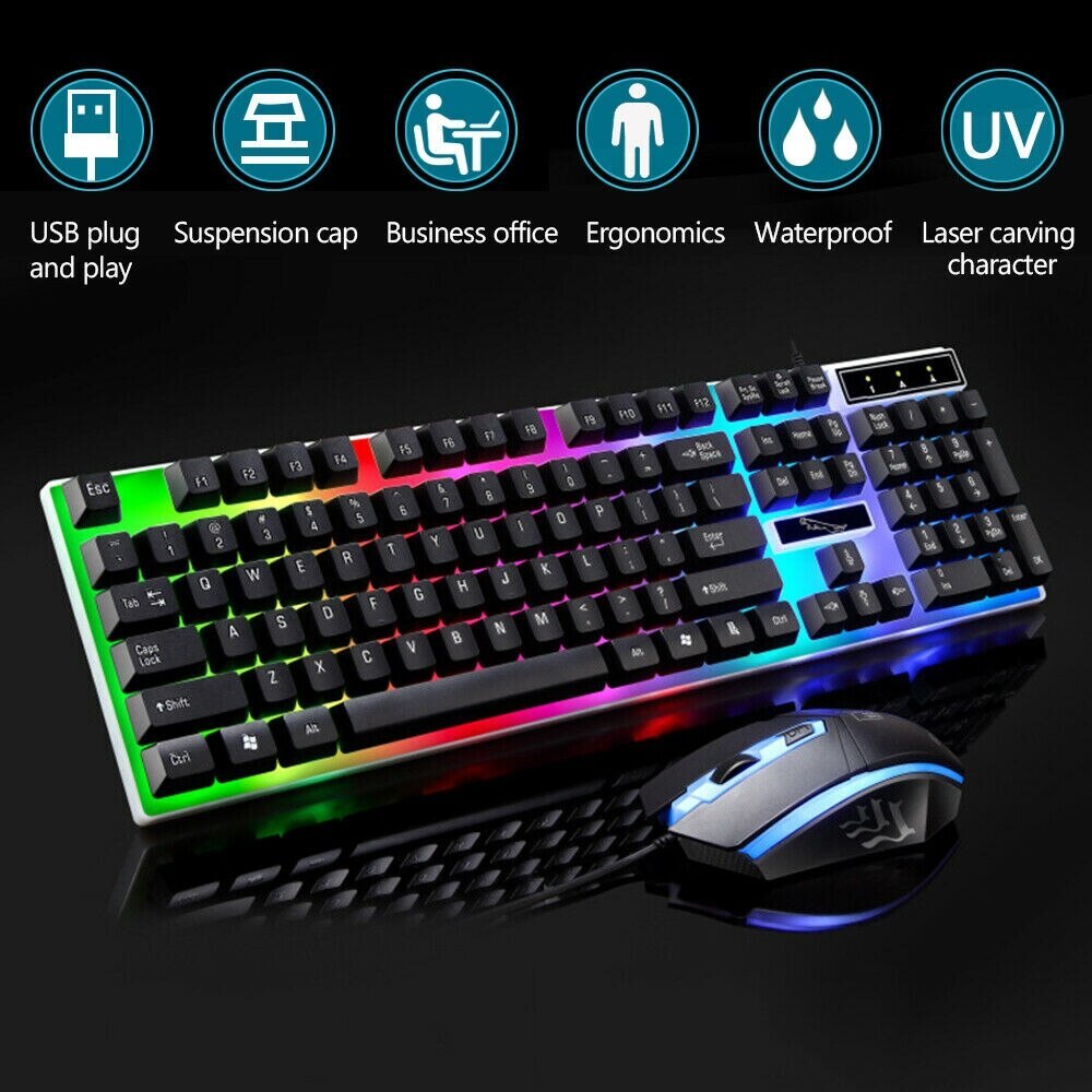 RGB Wired Gaming Keyboard and Mouse Combo Set Black Backlit