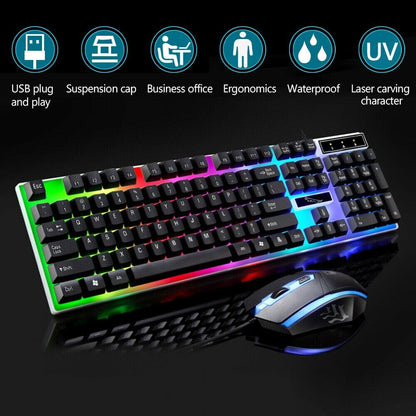 RGB Wired Gaming Keyboard and Mouse Combo Set Black Backlit