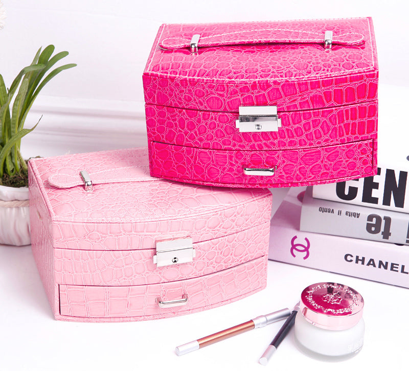 Hot Pink Luxury PU Leather Jewelry Box Organizer