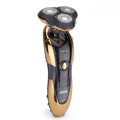 Gold 3D Floating 3-Head Rotating Rechargeable Electric Shaver for Smooth Shave