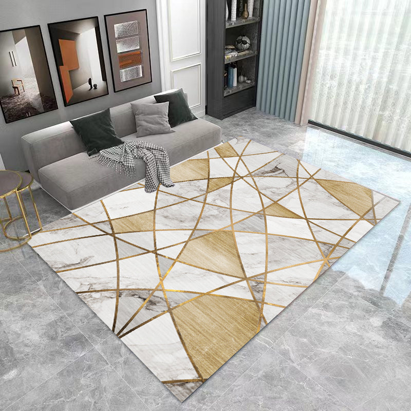 XL Extra Large 300 x 200 Luxury Plush Comfort Gold Marble Rug Carpet Mat