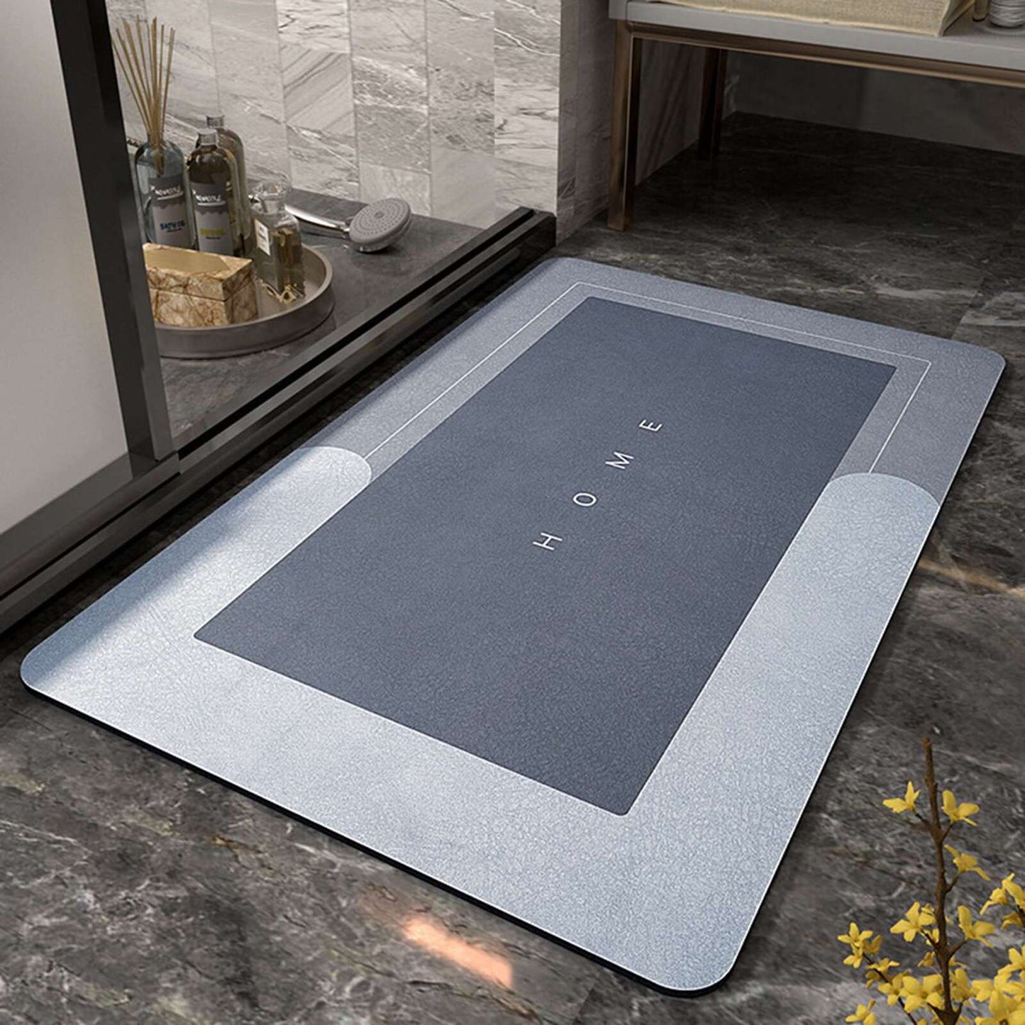 50 x 80 Super Absorbent Non-Slip Bath Door Mat Blue Grey