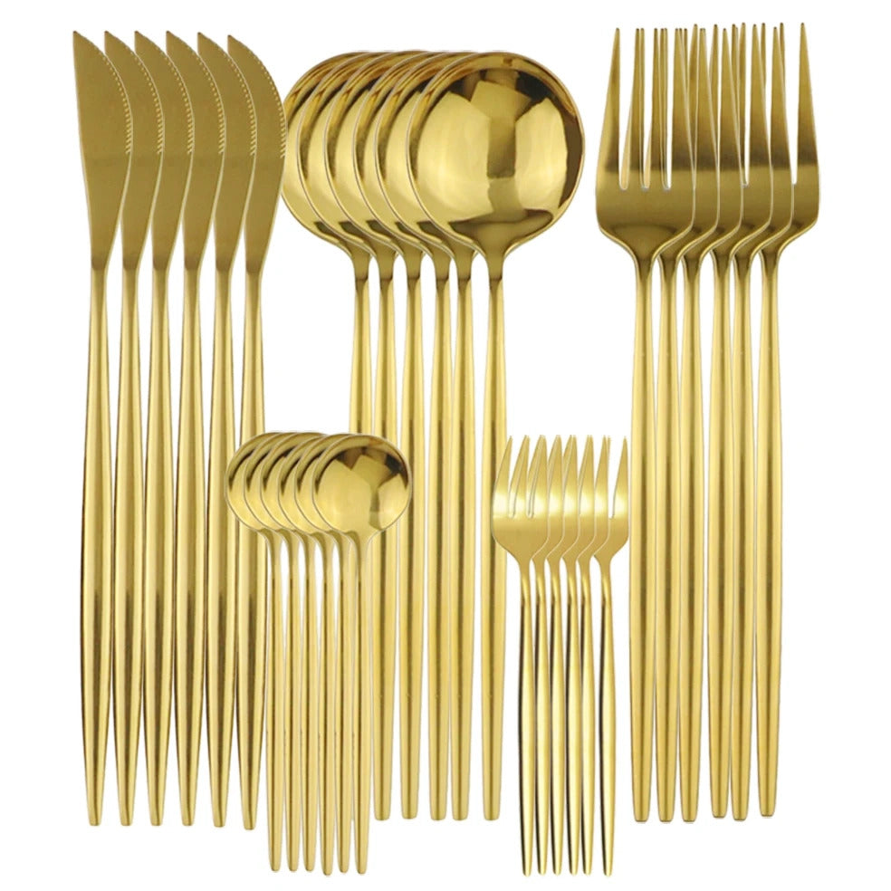 30 Piece Stainless Steel Cutlery Set Elegant Gold Flatware for Kitchen Dining