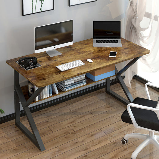 Large Rustic Wood Metal Computer Desk with Shelf