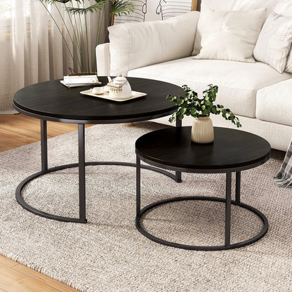 Stylish Black Nesting Coffee Tables Modern Living Room Furniture Set