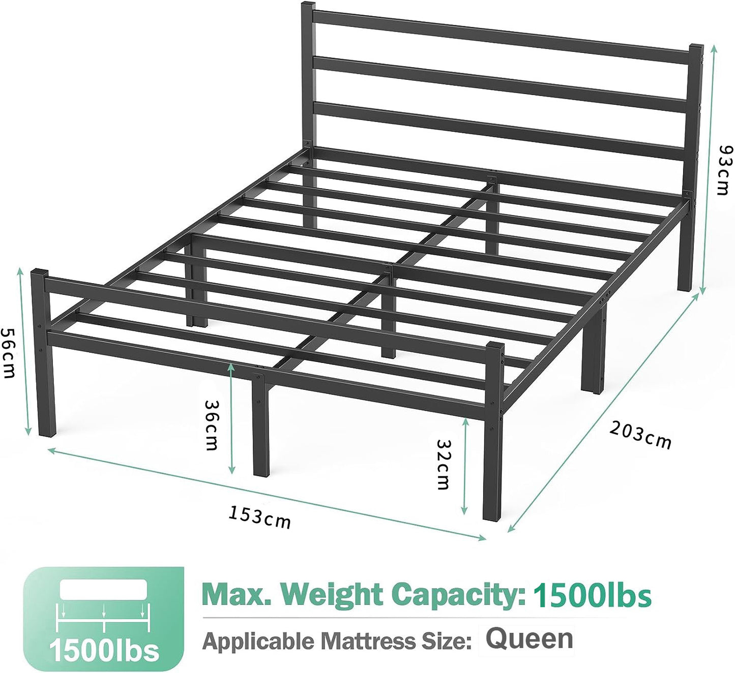 Queen Size Heavy Duty Metal Platform Bed Frame Black Steel