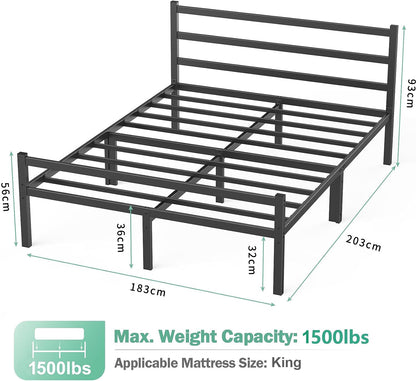 King Size Metal Platform Bed Frame Heavy Duty Steel Black