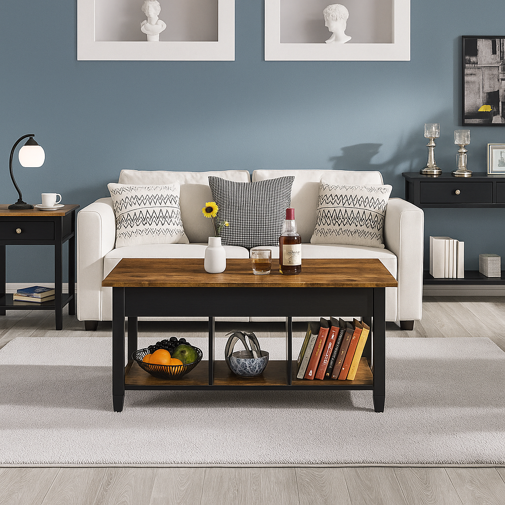 Multifunction Lift Top Coffee Table with Storage Shelf Organizer