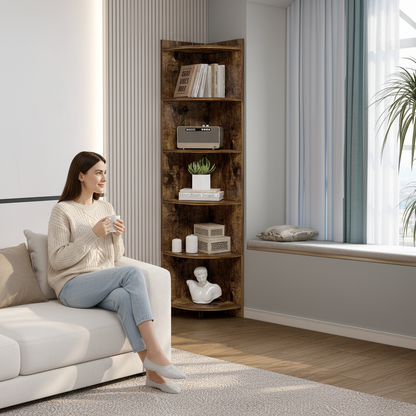 Stylish 6 Tier Large Rustic Wooden Corner Shelf Unit