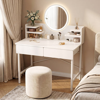 LED Mirror White Makeup Vanity Dressing Table Drawers & Storage Shelves