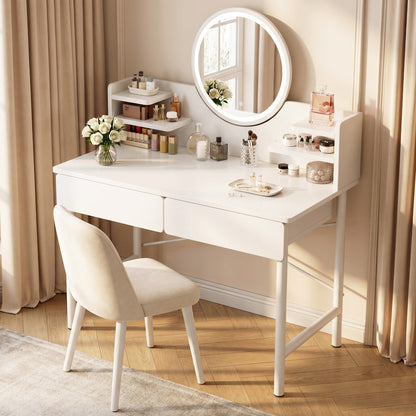 LED Mirror White Makeup Vanity Dressing Table Drawers & Storage Shelves
