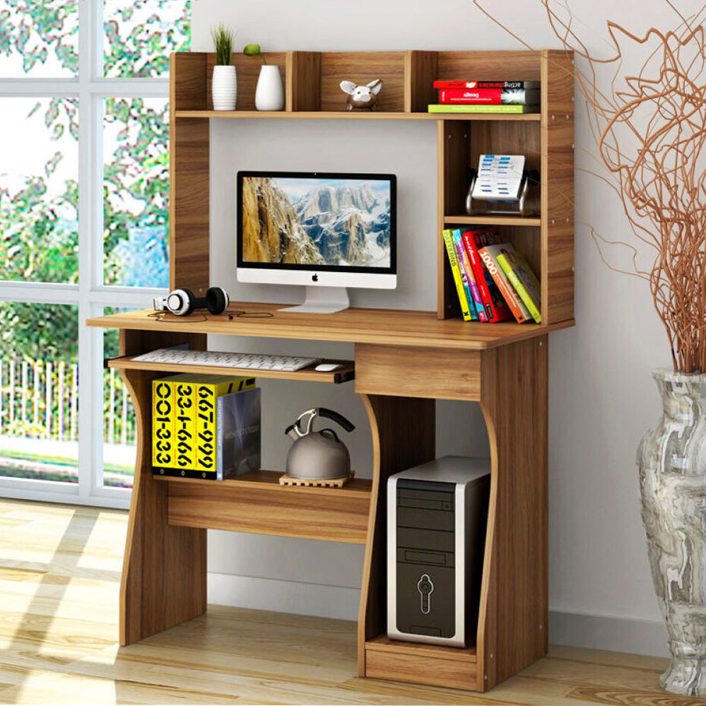 Modern Smart Office Desk with Storage Shelf and Drawer - Oak