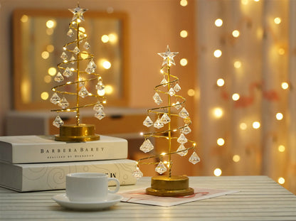 Gold Spiral LED Crystal Christmas Tree Lamp Festive Decorative Light