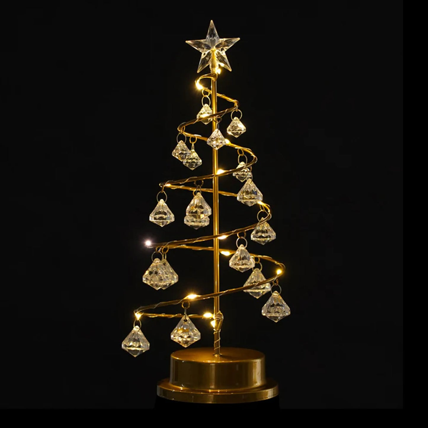 Gold Spiral LED Crystal Christmas Tree Lamp Festive Decorative Light