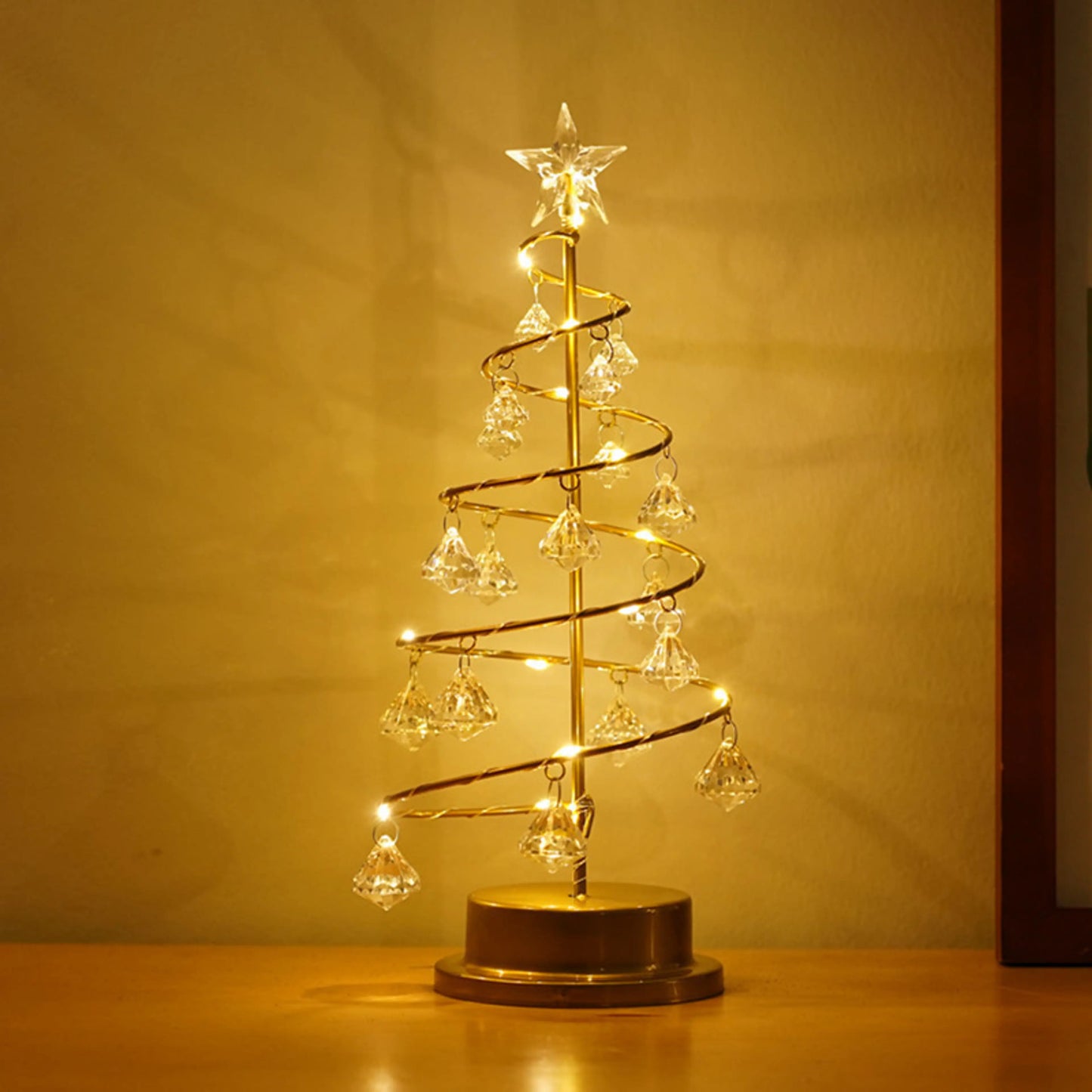 Gold Spiral LED Crystal Christmas Tree Lamp Festive Decorative Light