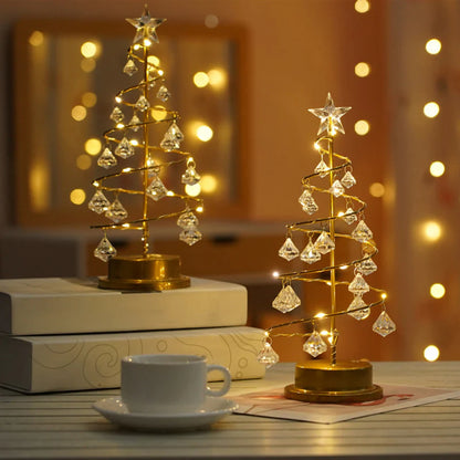 Gold Spiral LED Crystal Christmas Tree Lamp Festive Decorative Light