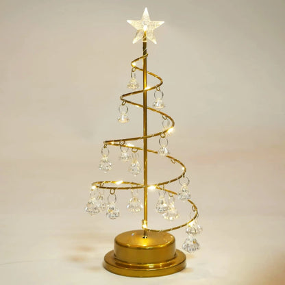 Gold Spiral LED Crystal Christmas Tree Lamp Festive Decorative Light