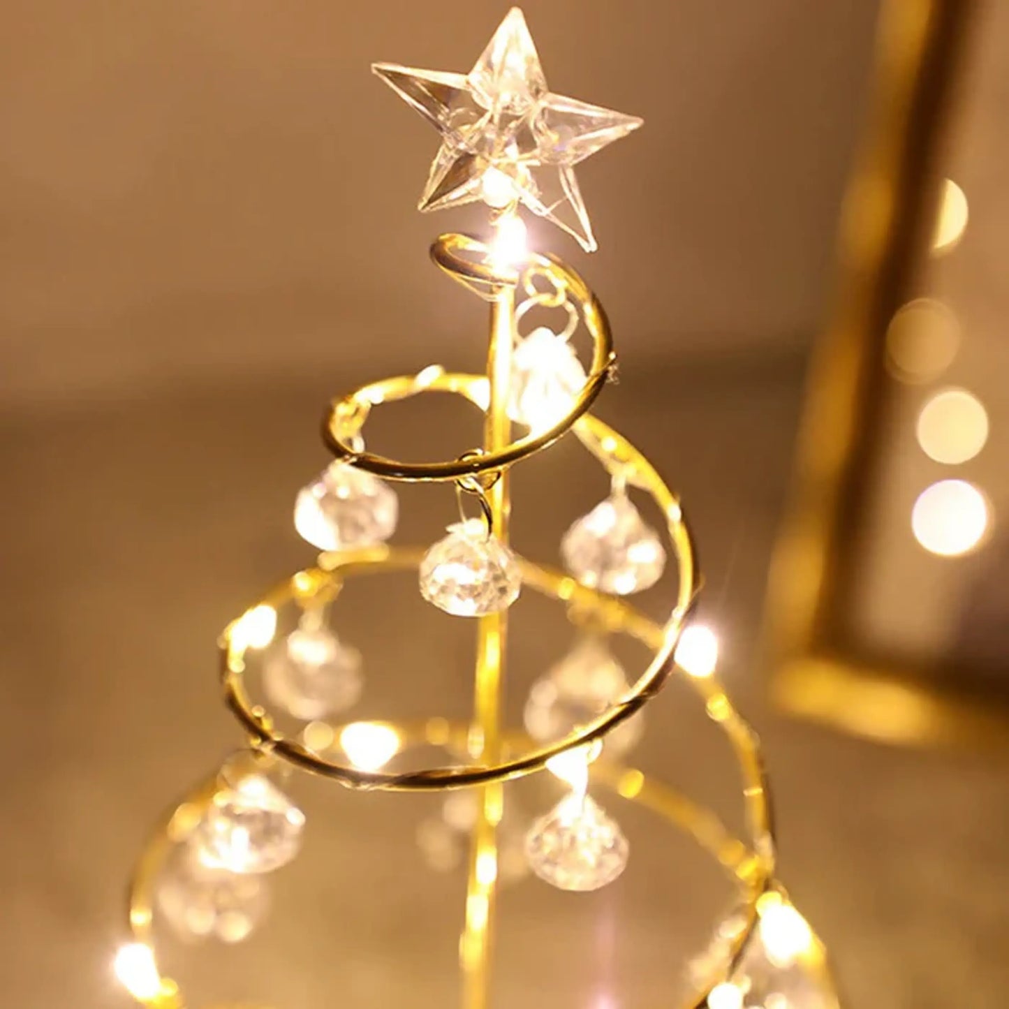 Gold Spiral LED Crystal Christmas Tree Lamp Festive Decorative Light