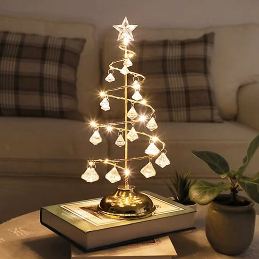 Gold Spiral LED Crystal Christmas Tree Lamp Festive Decorative Light