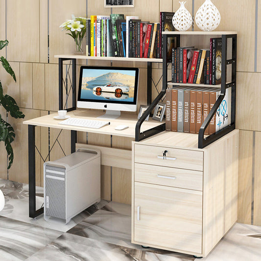 Large Multi-function Computer Desk with Shelves and Cabinet White Oak