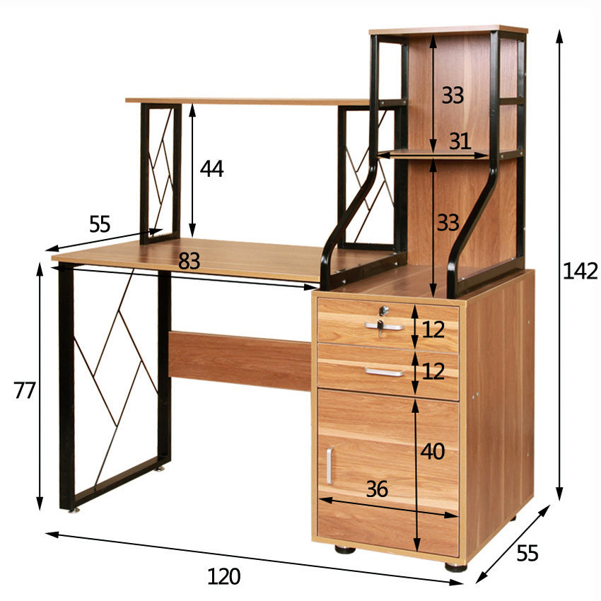 Large Multi-function Computer Desk with Shelves and Cabinet White Oak