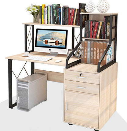 Large Multi-function Computer Desk with Shelves and Cabinet White Oak