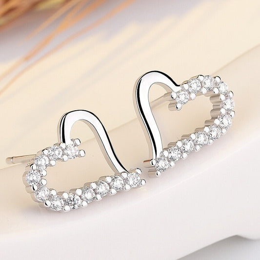 Elegant Sterling Silver Heart Earrings with Sparkling Cubic Zirconia